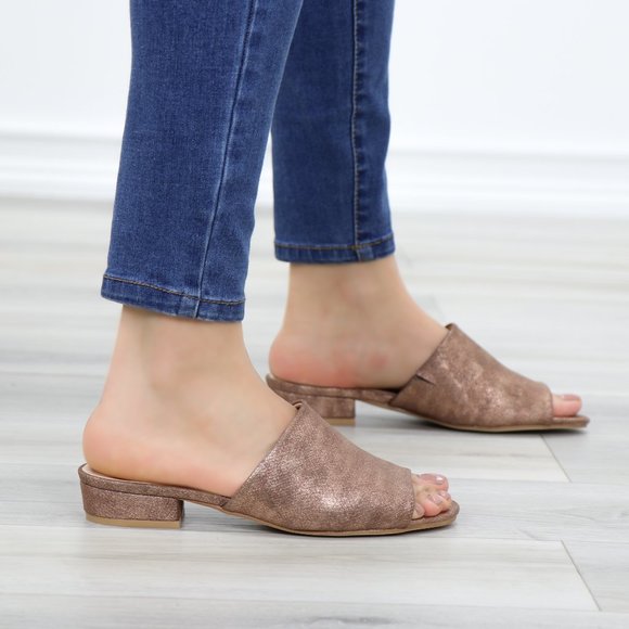 Flat Slip On Loafer Metallic Copper Sandal - Picture 5 of 11